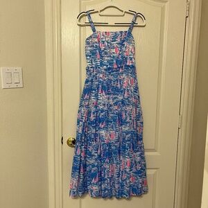Lilly Pulitzer Analeese Cotton Midi Dress, Zanzibar Blue Boatylicious